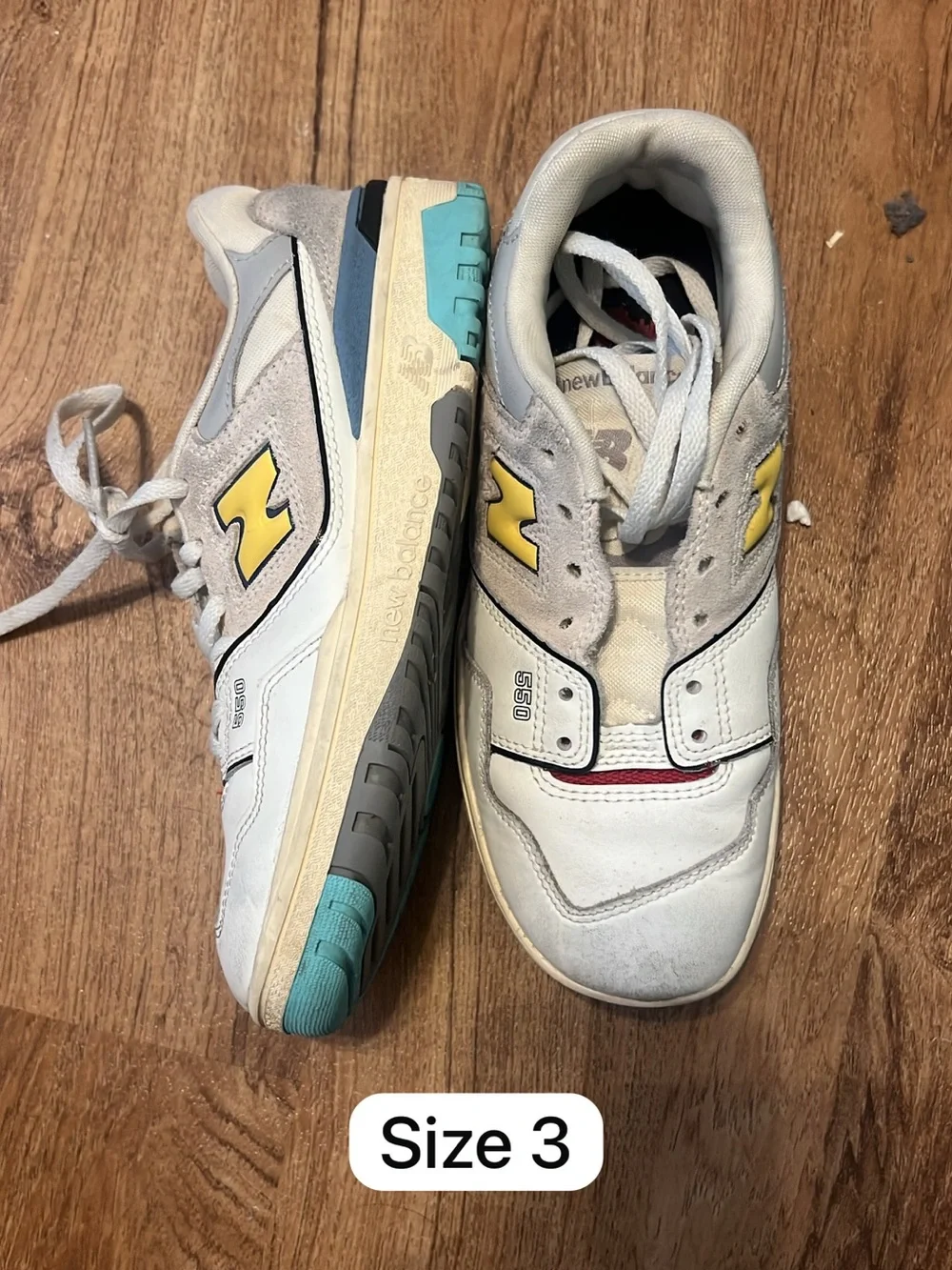 New Balance White Sneakers with Yellow and Teal Accents